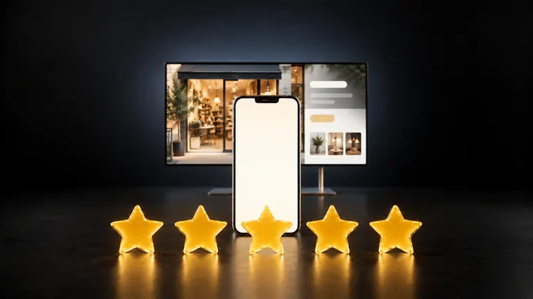 A website lights up on the display behind the phone